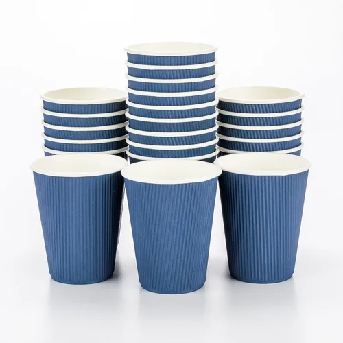 Vista 53 de Tazas para café de papel aislado, pared ondulada, kraft, 12 onzas - Caja de 25 unidades - tapas a juego: RWA0360B, RWA0360W, RWA0328LG, RWA0328GR