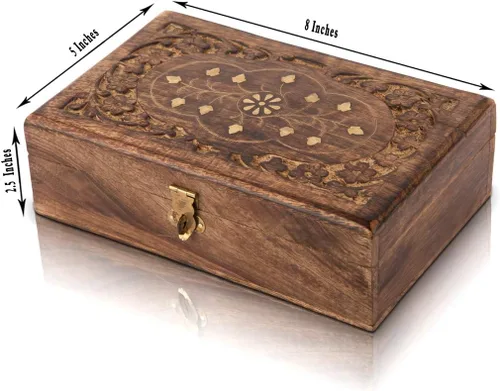 Vista 2 de Gran idea de regalo de cumpleaños, caja de joyería decorativa hecha a mano de madera con cerradura y llave, organizador de joyas, caja de recuerdo