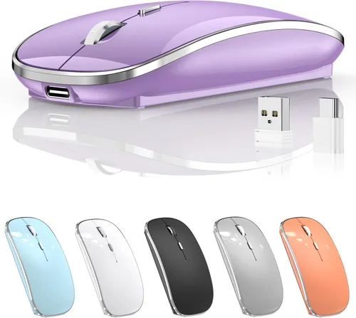 Vista 13 de Halpilt Ratón Inalámbrico Recargable Portátil Silencioso USB-A y Tipo C Modo Dual Ratón Inalámbrico 3 DPI Ajustables para Laptop, Mac, Android, PC