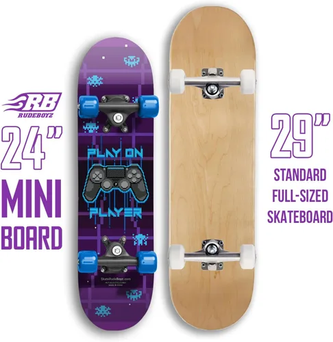 Vista 4 de Mini patineta completa de 24 pulgadas Madera de arce Rodamientos ABEC 7 Cubierta cóncava de doble patada Monopatín para niños, monopatín