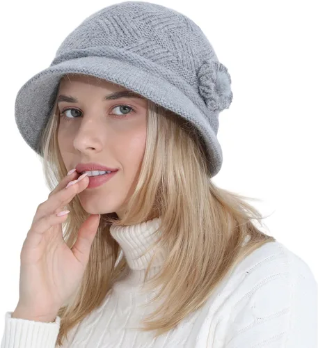 Vista 74 de C-US - Gorro de punto cálido para mujer, con visera de ganchillo con acento de flores