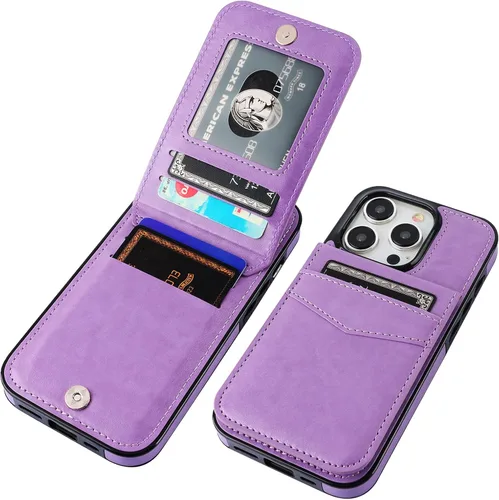 Vista 22 de KIHUWEY Compatible con iPhone 15 Pro Funda Cartera con Soporte para Tarjetas de Crédito, Tapa de Cuero Premium con Cierre Magnético y Soporte, Funda