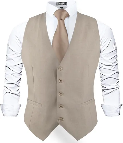 Vista 13 de Alizeal Chaleco de Traje de Negocios Clásico de Color Sólido para Hombre de Ajuste Regular Chaleco de Esmoquin para Boda