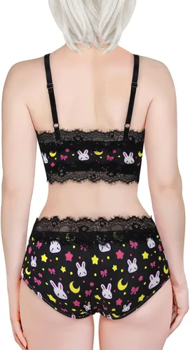 Vista 3 de Littleforbig Conjunto de ropa de dormir de encaje para mujer, ropa de dormir con tirantes y pantalones cortos, lencería bralette conjunto de ropa
