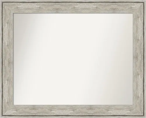 Vista 330 de Amanti Art Espejo de baño plateado para sobre el fregadero, 28 x 37 pulgadas, elegante espejo rectangular de peltre cepillado, marco de madera