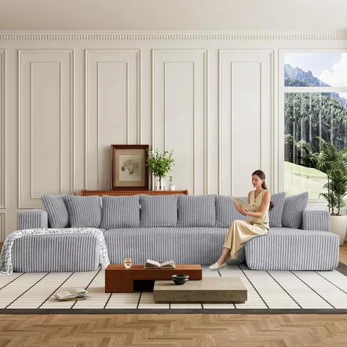 Vista 30 de Sofá grande sin hueso de 125 pulgadas con diván, moderno sofá modular con asiento profundo, sofá tapizado de pana en forma de U para sala de estar