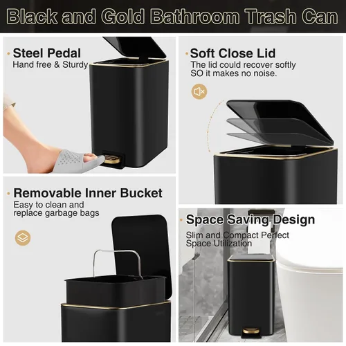 Vista 2 de XLHOMO Cubo de basura pequeño para baño con tapa de cierre suave, cubo de basura de acero inoxidable de 1.8 galones con cubo interior extraíble, 80