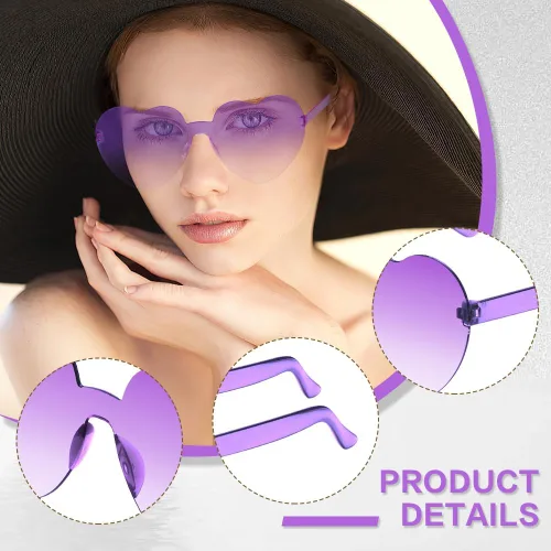 Vista 89 de Lentes de sol con forma de corazón, 2 pares de lentes de sol en forma de corazón, gafas de sol rave para mujeres, regalos de fiesta