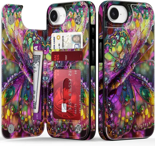 Vista 134 de FUNMIKO Funda tipo cartera para iPhone 13 con tarjetero, bloqueo RFID, protección de grado militar y obras de arte impresas con rayos UV, cierre