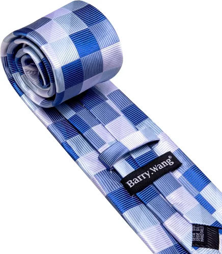 Vista 159 de Barry.Wang Juego de corbatas a cuadros para hombre con pañuelo gemelos de rayas clásicas