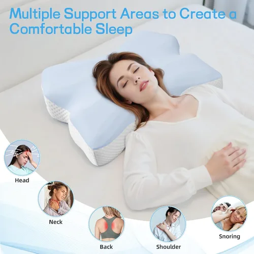 Vista 3 de Almohada cervical para dormir, almohadas para dormir de lado para adultos, almohada ergonómica de espuma viscoelástica con funda de almohada de seda