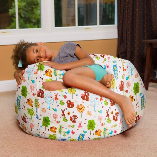 Vista 2 de Posh Creations Sillón puff grande de 38 pulgadas, lona con animales del bosque