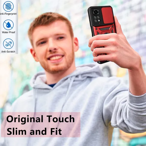 Vista 6 de CCSmall Funda para Xiaomi Redmi Note 11 4G (no 5G) con cubierta de cámara deslizante, funda de protección de grado militar resistente con soporte