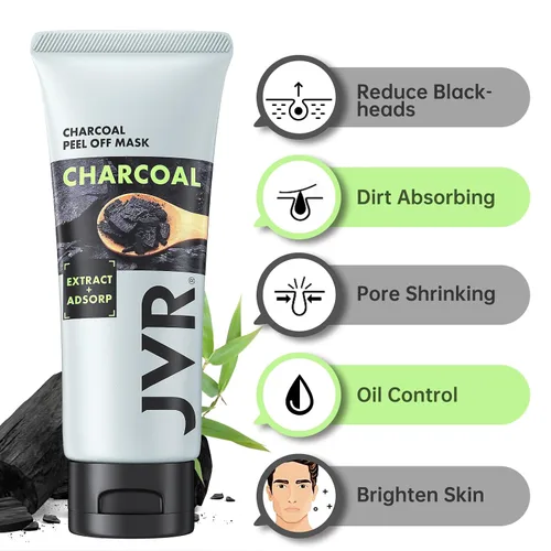 Vista 2 de JVR Máscara facial desprendible, máscara removedora de puntos negros para hombres, máscara negra desprendible de carbón, máscara facial purificadora