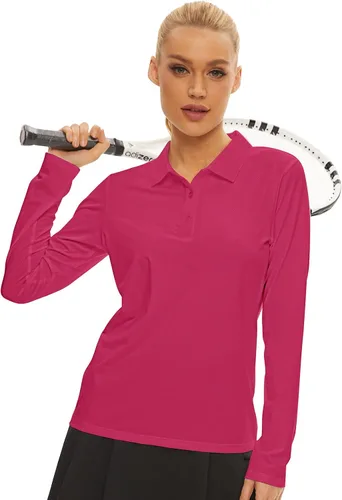Vista 5 de Camisa polo de golf de manga larga para mujer, con protección solar UPF50+, absorbe la humedad, secado rápido