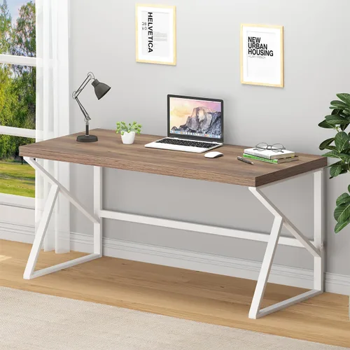 Vista 10 de HSH Escritorio para oficina en casa, escritorio industrial de metal y madera para computadora para PC, portátil, trabajo, escritura, estudio