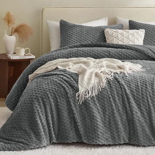 Vista 11 de Petrichor Juego de edredón esponjoso tamaño individual, edredón grueso de franela negra ultrasuave para cama Queen, juego de ropa de cama cálido