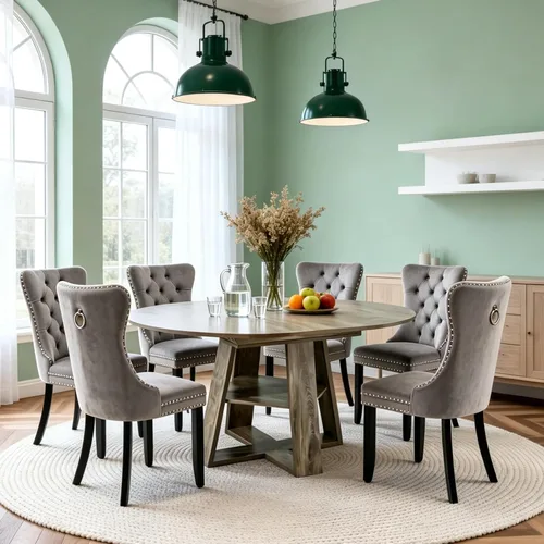 Vista 11 de Juego de 4 mesas de comedor redondas de 5 piezas para 4, 43.3 a 59 pulgadas, extensibles, redondas a ovaladas, juego de 4, mesas de comedor de Mesa