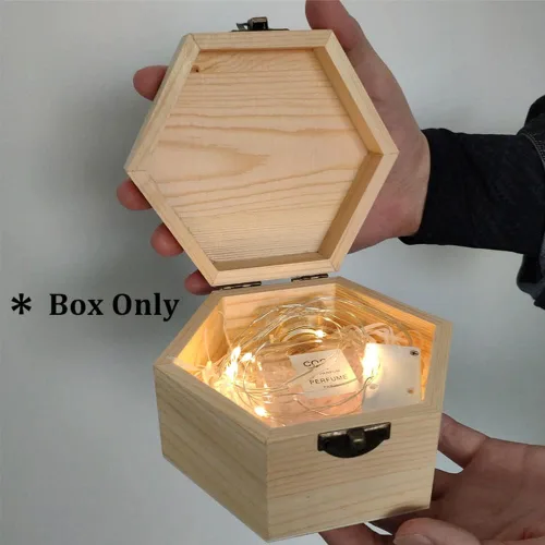 Vista 5 de Caja lisa sin terminar, caja de joyería hexagonal de madera sin pintar, caja del tesoro de almacenamiento de bricolaje
