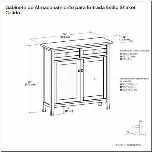 Vista 3 de SIMPLIHOME Warm Shaker 36" gabinete de madera maciza en marrón dorado claro