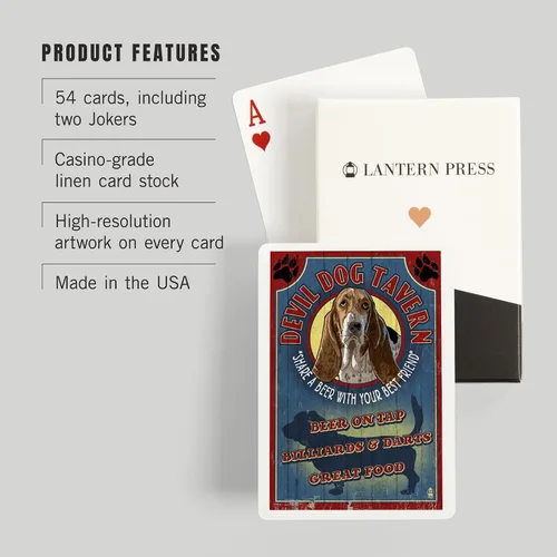 Vista 3 de Lantern Press Cartel vintage de Devil Dog Tavern, Basset Hound (52 cartas de juego, baraja de cartas de tamaño póquer con comodines)