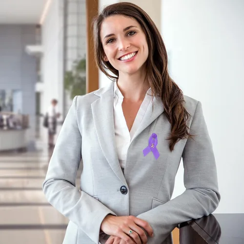 Vista 7 de Satin Purple Ribbon Awareness Pins Purple Ribbon Pins for Alzheimers, Domestic Violence, Epilepsy, Pancreatic Cancer, Lupus, Crohns Disease