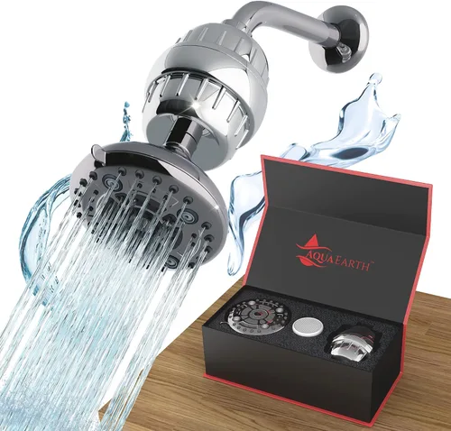 Vista 2 de Aqua Earth Cabezal de ducha filtrado Filtro de ducha para agua dura, elimina cloro, fluoruro, sustancias nocivas, suavizante de agua con vitamina C