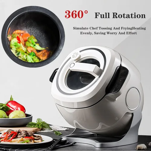 Vista 3 de Procesador de alimentos comercial de 1000 W y cocina automática, olla de acero inoxidable de 6 L con rotación de 360° y calentamiento 3D, 3 modos