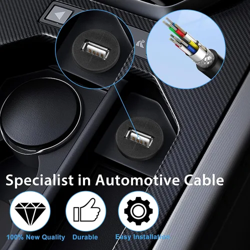 Vista 4 de YACSEJAO Cable USB 2.0 de montaje empotrado USB 2.0 con hebilla para coche, camión, barco, motocicleta, salpicadero, 3.3 ft