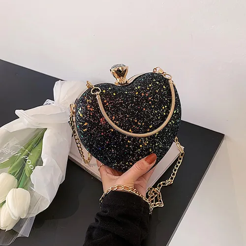 Vista 6 de U Scinan Bolso de mano con forma de corazón para mujer, bonito bolso de mano con lentejuelas