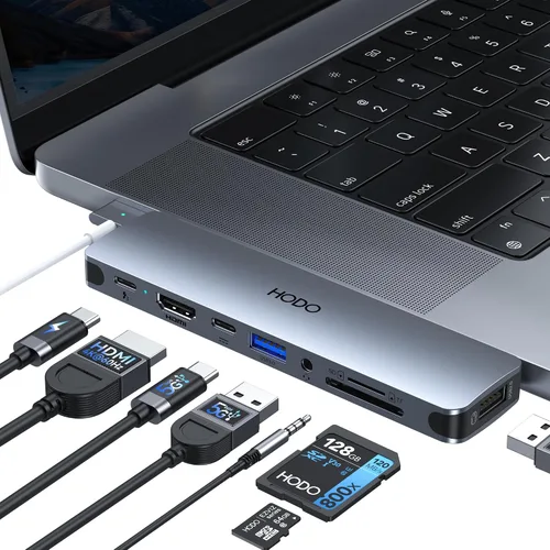 Vista 13 de Adaptador Hub USB C para MacBook Pro Air 2025-2018, Adaptador Multipuerto para Mac para MacBook 13" 15" 16", Accesorios Hub para Mac 8 en 2 con HDMI