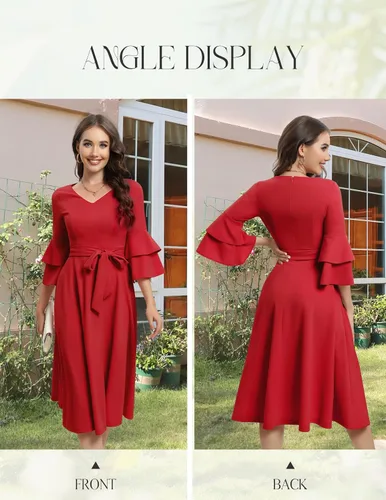 Vista 4 de DRESSTELLS Vestido de cóctel para mujer, elegante, formal, modesto, vestido de iglesia para invitados de boda, flor