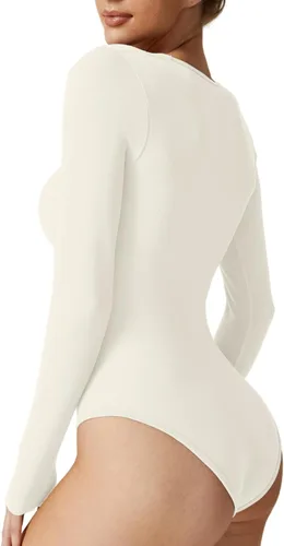 Vista 2 de Meyeeka Body sexy sin costuras para mujer con cuello cuadrado, manga larga
