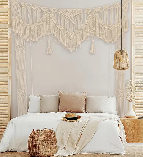Vista 2 de kiido Gran macramé para colgar en la pared, decoración bohemia de boda para cenador/arco, cortina de puerta, telón de fondo de fotos, decoración