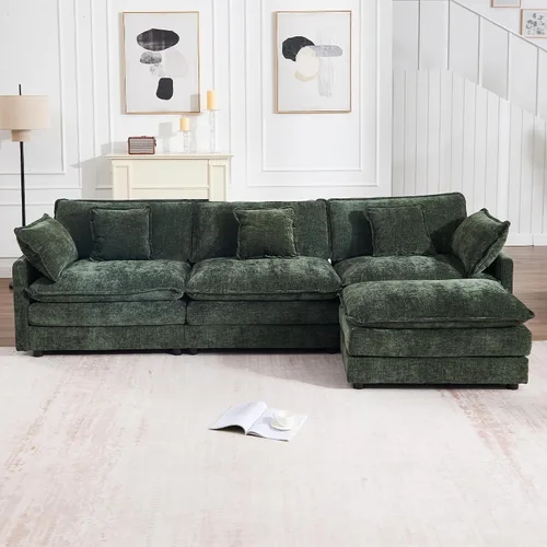 Vista 9 de KIVENJAJA - Sofá modular en forma de U extragrande tipo nube, chenilla moderna de 4 plazas con asiento profundo para sala de estar y oficina, con 2