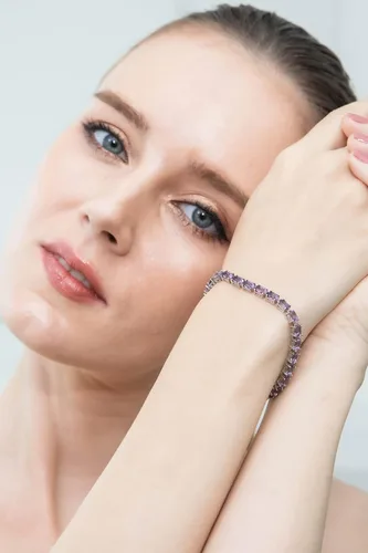 Vista 3 de B. BRILLIANT Pulsera para mujer, pulsera de piedra natal, 0.236 x 0.157 pulgadas, de corte ovalado, auténtica o sintética, pulseras de plata de ley
