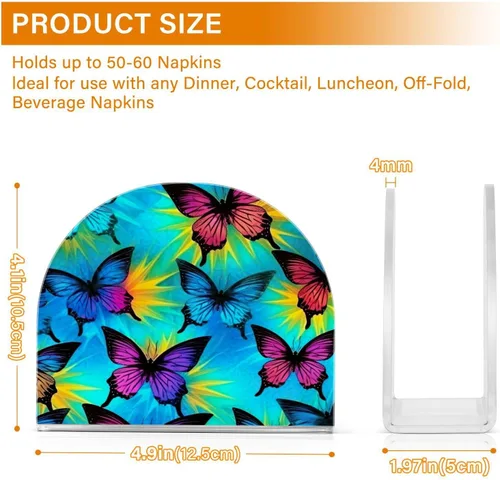 Vista 3 de Servilletero con diseño de mariposa azul y morado para mesas, servilleteros de acrílico transparente, servilleteros de cóctel para cocina