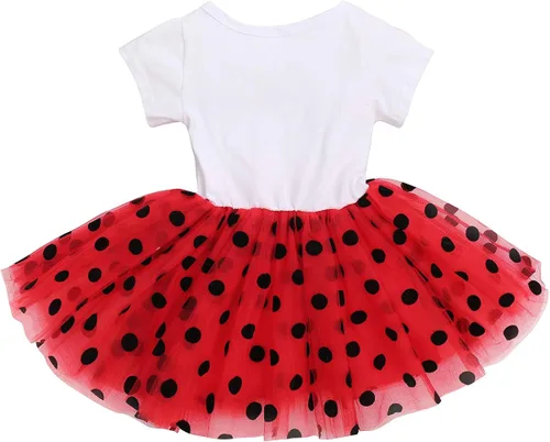 Vista 2 de Traje de bebé para niñas del primer segundo cumpleaños, vestido de mariquita de ratón, diadema con lunares y falda tutú con una sesión de fotos