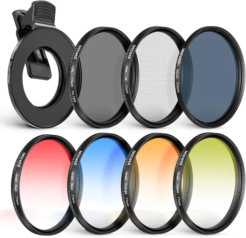 Vista 12 de NEEWER Juego de Filtros ND+CPL + Efecto con Abrazadera para Lente de Teléfono Móvil de 52 mm, ND32/Polarizado/Estrella de 6 Puntas/4 Filtros