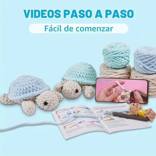 Vista 2 de Eelexa Kit de ganchillo para principiantes, kit de animales de ganchillo Amigurumi, con tutoriales en video paso a paso para niños, adultos