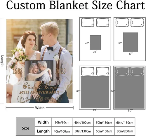 Vista 7 de Manta de aniversario de boda personalizada, regalos para él, esposa, marido, manta de fotos personalizada con nombre y fecha, regalo de matrimonio