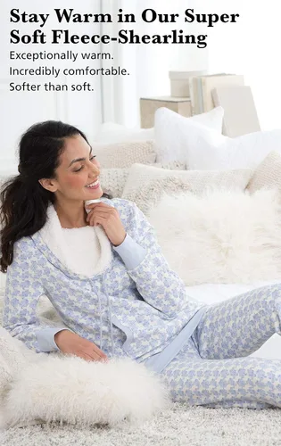 Vista 4 de PajamaGram Conjuntos de pijama para mujer, pijama de invierno para mujer, cuello redondo de oveja