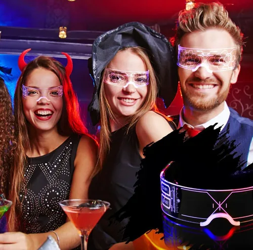 Vista 4 de Oybete 2 pares de gafas iluminadas para fiestas, gafas de visera LED para adultos y niños, accesorios futuristas para rave, gafas LED