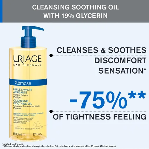 Vista 3 de Uriage Xémose Face & Body Wash For Very Dry Skin, Soothes For Long-Lasting Comfort, Mild Foaming Nourishing Gel-In-Oil, Fragrance & Soap-Free