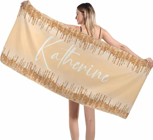 Vista 16 de Interestprint Toalla de piscina con nombre personalizado para niños, adultos y hombres, toalla de playa naranja personalizada con número