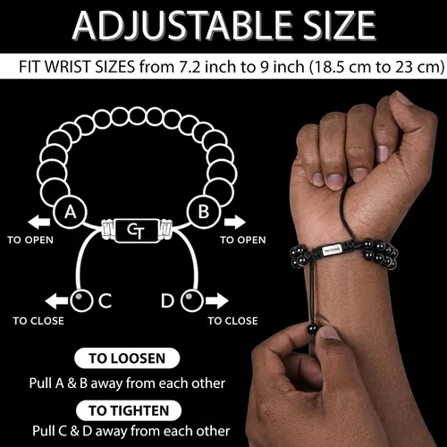 Vista 7 de Pulsera de cuentas planas de la colección GT, pulseras ajustables de gemas para hombres