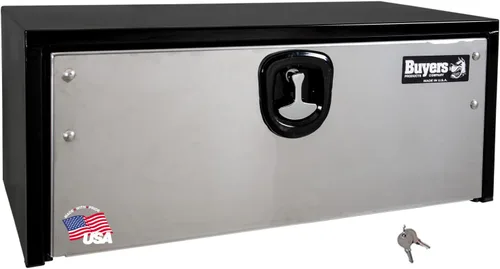 Vista 13 de Buyers Products 1703700 - Caja de almacenamiento para debajo del camión de acero negro con puerta de acero inoxidable pulido plateado, 14 x 16 x 24