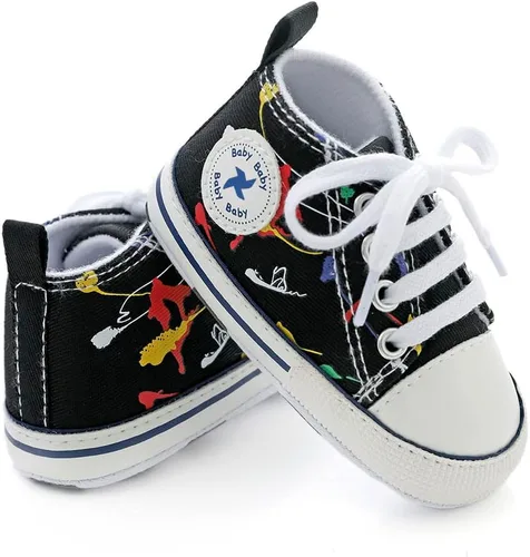 Vista 2 de Sekantrol Zapatos unisex para bebés, niñas y niños, suela suave, lona para recién nacidos, primeros pasos, zapatillas altas antideslizantes