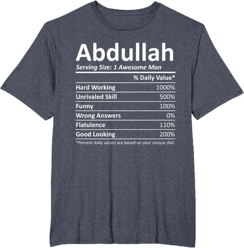Vista 29 de ABDULLAH Nutrition Funny Birthday Personalizado Nombre Regalo T-Shirt Negro
