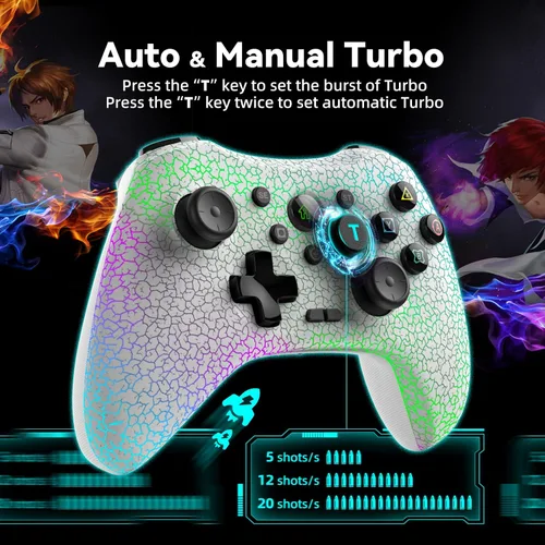 Vista 4 de Y-Team Controlador inalámbrico para juegos para SwitchLiteOLED, Ps-3Ps-4, controlador Bluetooth para Windows PCiOSAndroidSteam, con color RGB